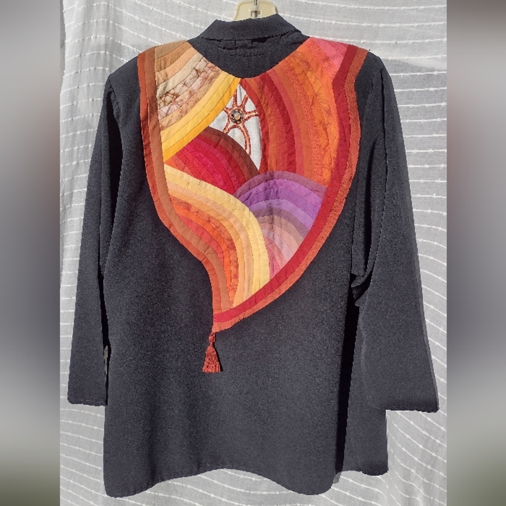 Colorful Black Jacket With Colourful Quilted Design On Back